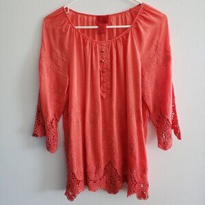 V Cristina cotton and silk coral blouse